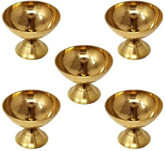 Brass Akhand Diya Oil Lamp for Pooja Purpose and Diwali (Set of 5, Diameter 4 cm
