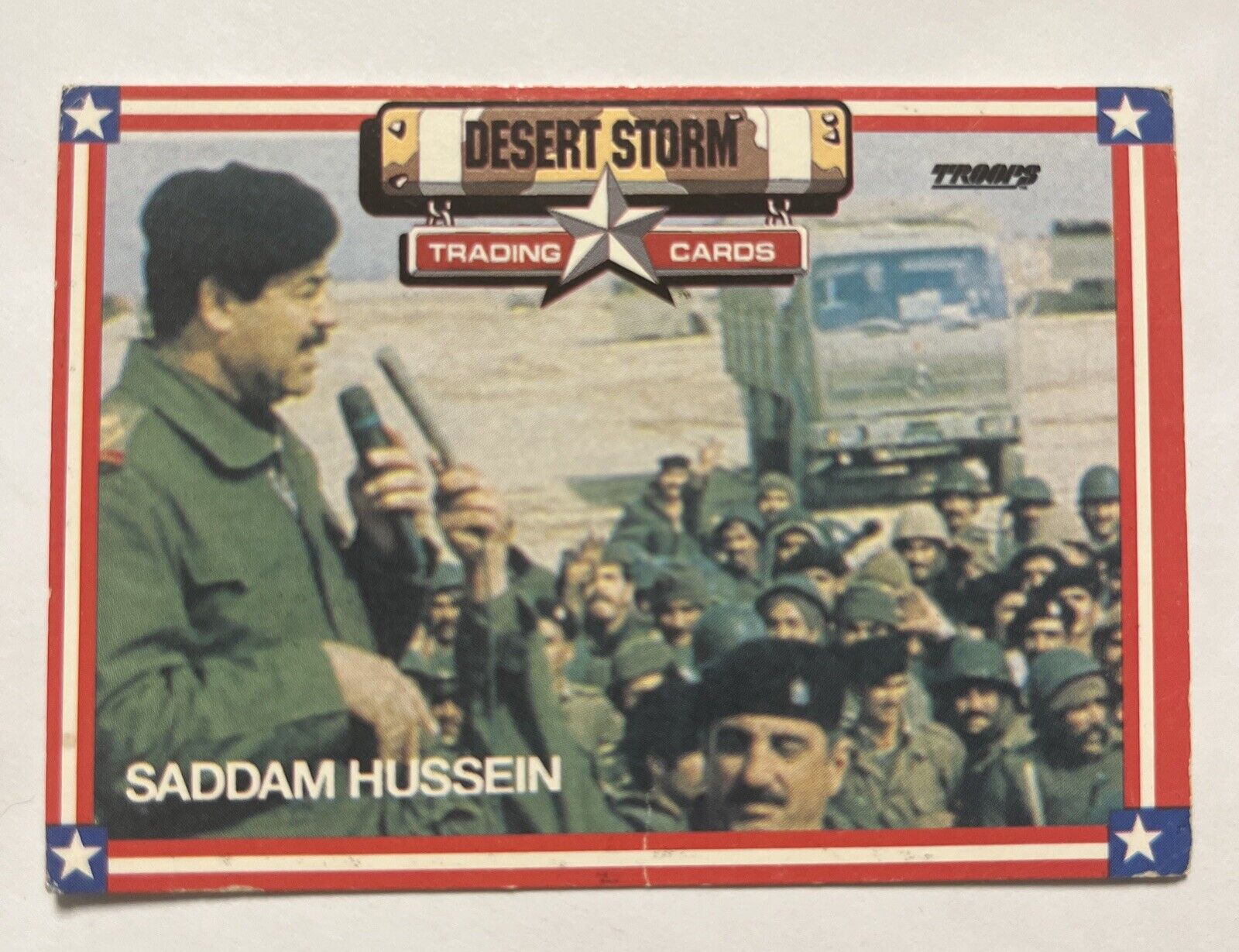 Saddam Hussein, President of Iraq desert storm trading card number 52