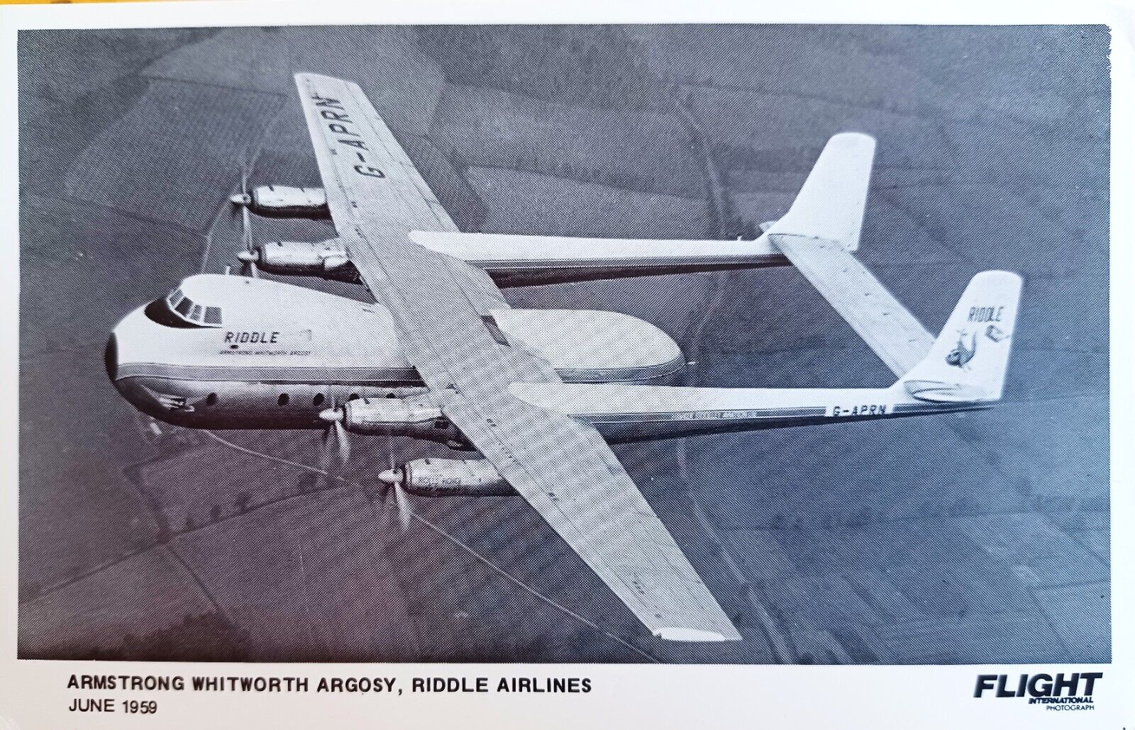 RIDDLE AIRLINES Armstrong-Whitworth ARGOSY Postcard, 1959, Travel,