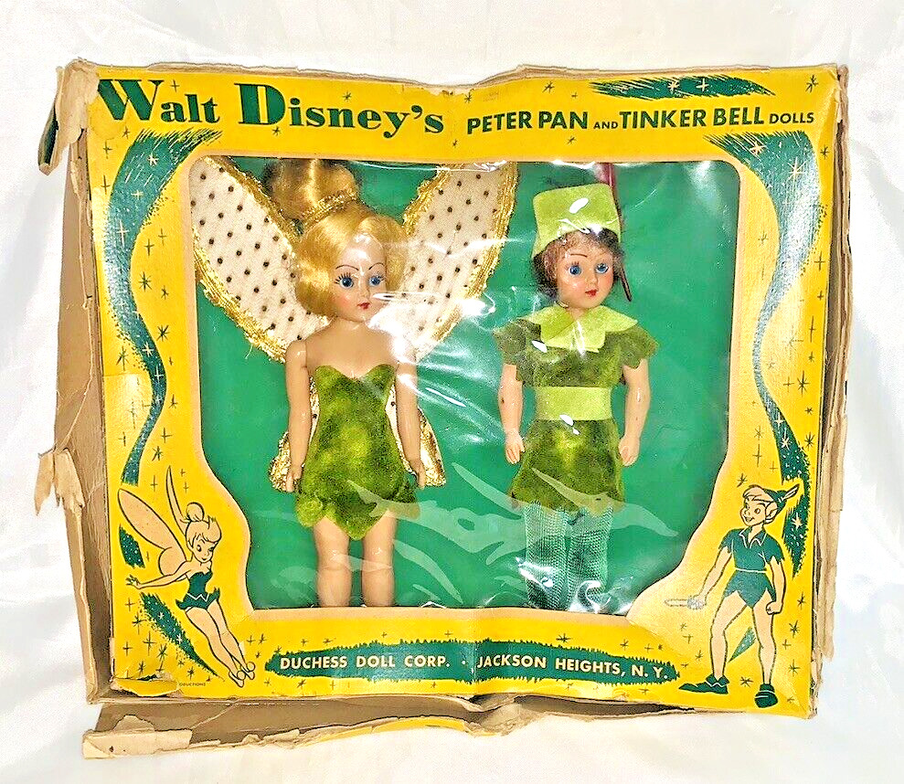 Rare Walt Disney\'s Peter Pan & Tinker Bell Dolls, Duchess Dolls 1950s With box