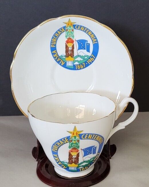 Alaska Purchase Centennial 1967 Cup & Saucer Grosvenor Jackson & Gosling England
