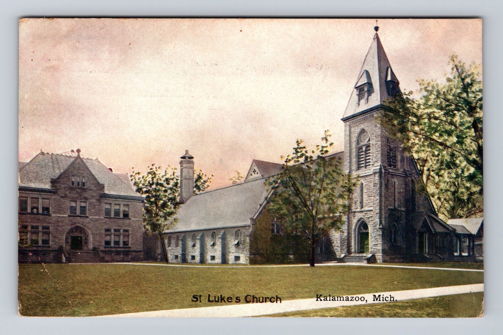 Kalamazoo MI-Michigan, St Luke\'s Church, Antique Vintage Souvenir Postcard