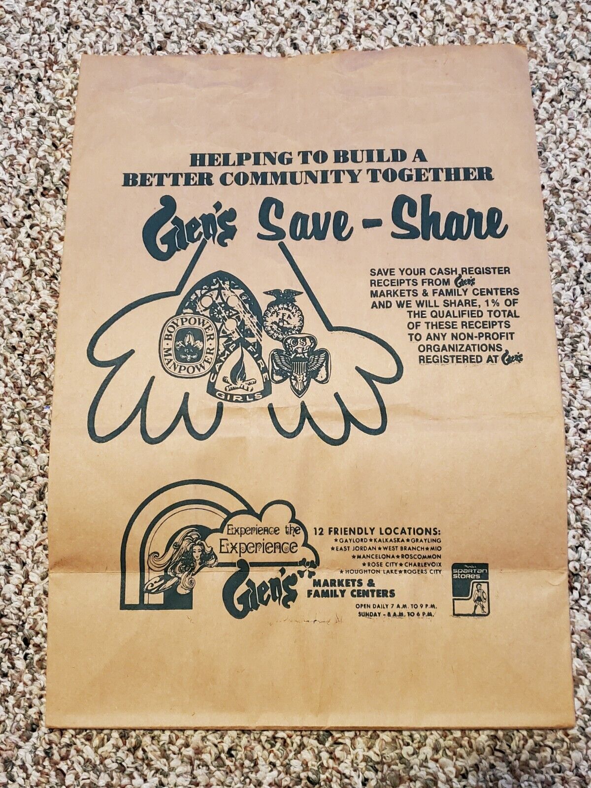 Vintage Glen\'s Market Save Share Brown Grocery Bag