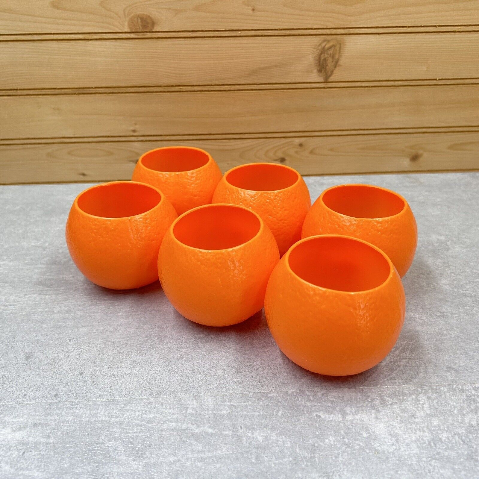 Vintage Plastic Mid Century Orange Cups Florida Souvenirs 10oz Set Of 6