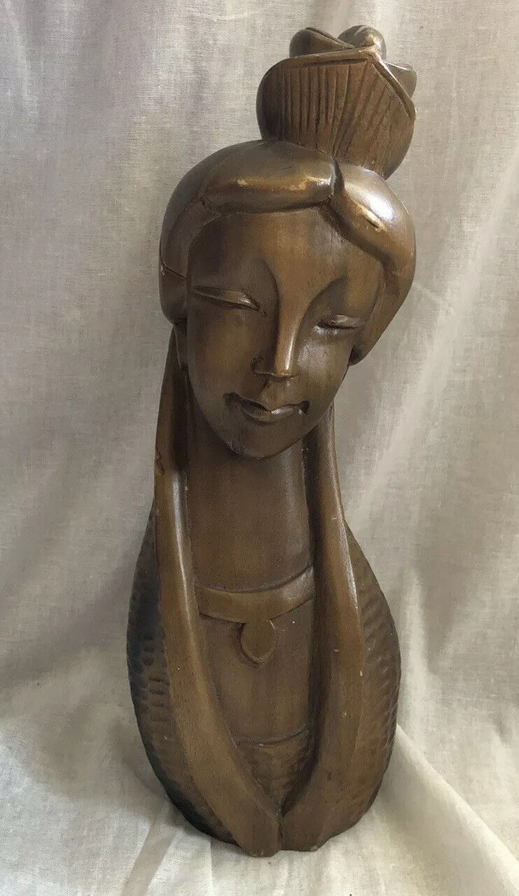 Vintage Hand Carved Wooden Bust Princess Statue  L3