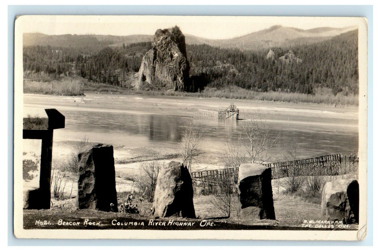 c1940's Beacon Rock Columbia River Highway The Dalles Oregon RPPC Photo Postcard
