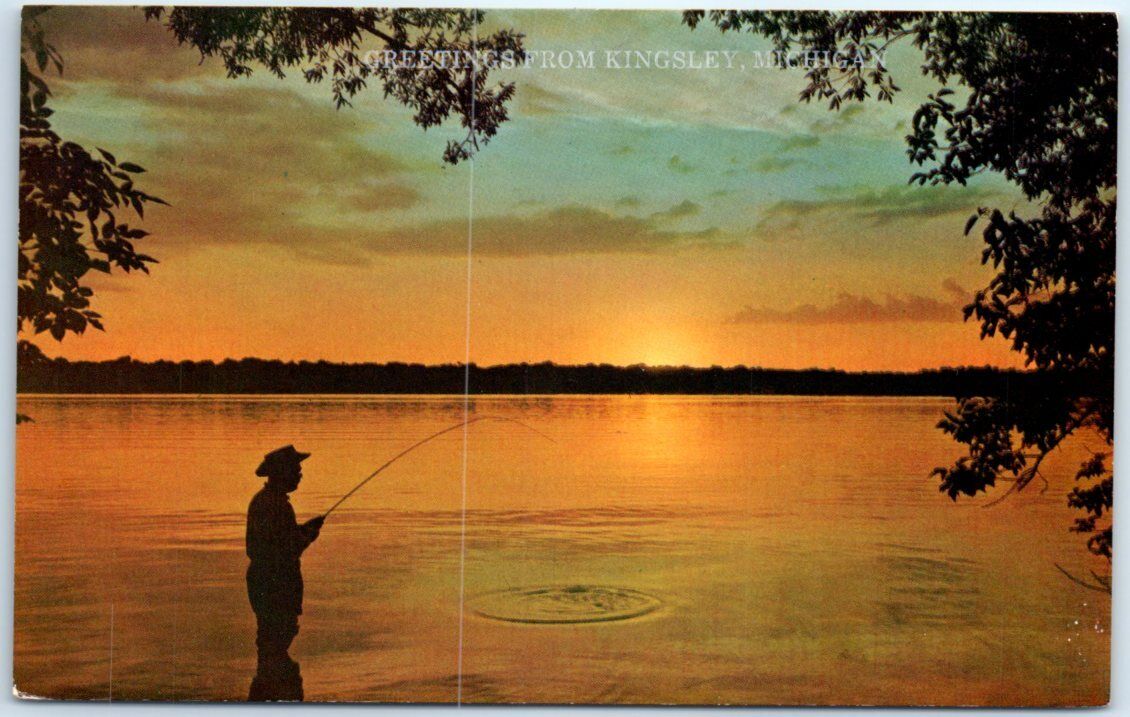 Postcard - Fisherman\'s Sunset - Greetings from Kingsley, Michigan