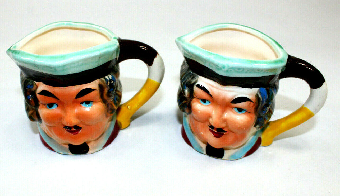 2 Toby Mug Pitcher Creamer Pirate Hook Vintage Ceramic Porcelain 2.75\