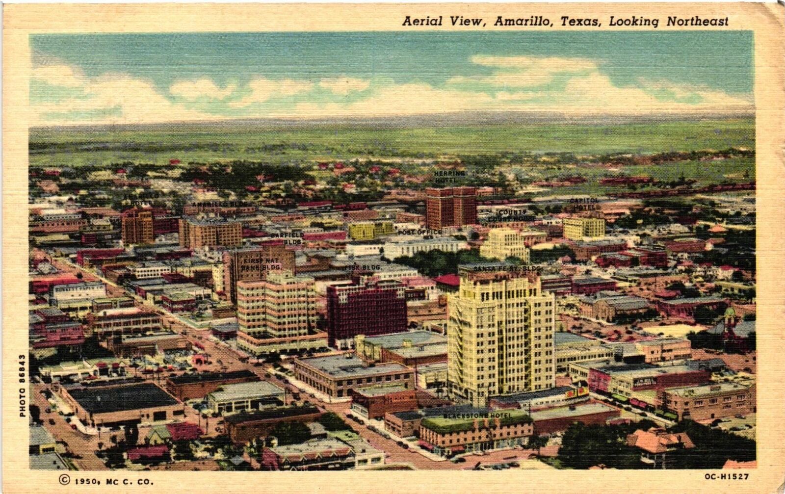 Vintage Postcard- H1527. Amarillo Texas. Arial View. Posted 1951