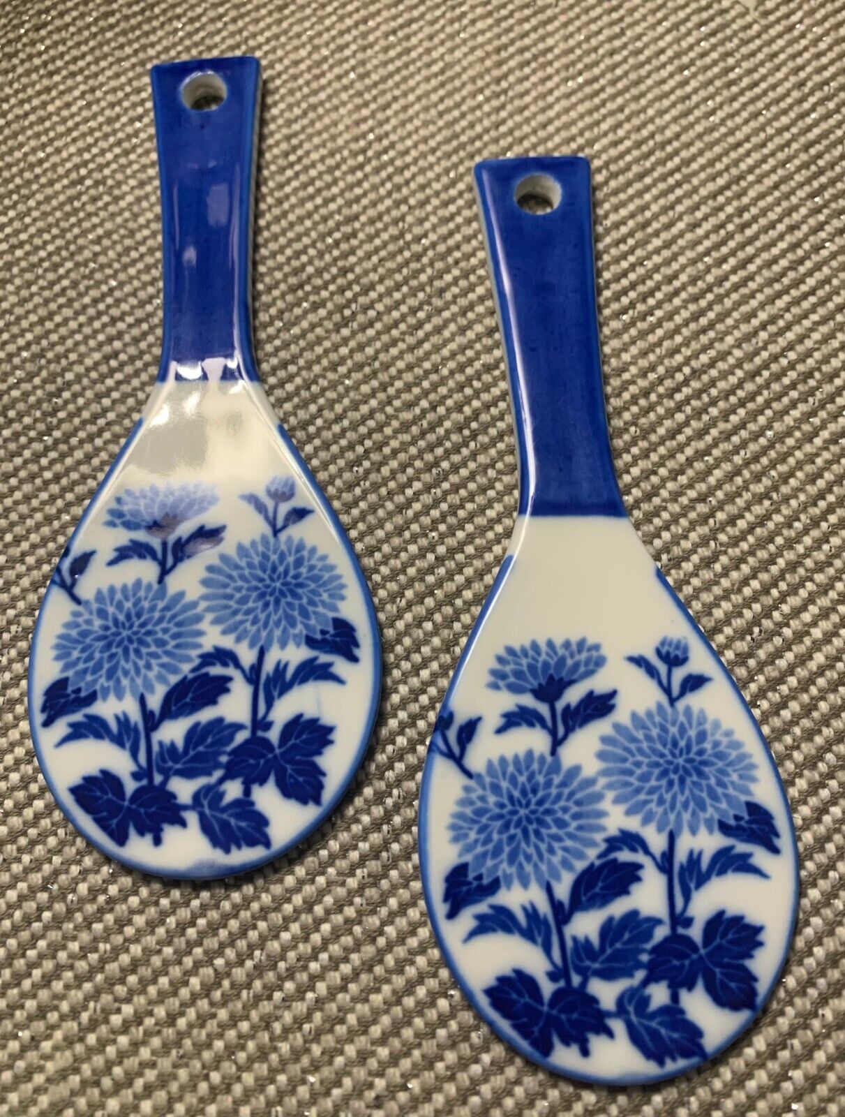 Vtg Japanese Rice Paddle Kutami Ware Porcelain Shamoji Blue Somatsuke - c 1980s