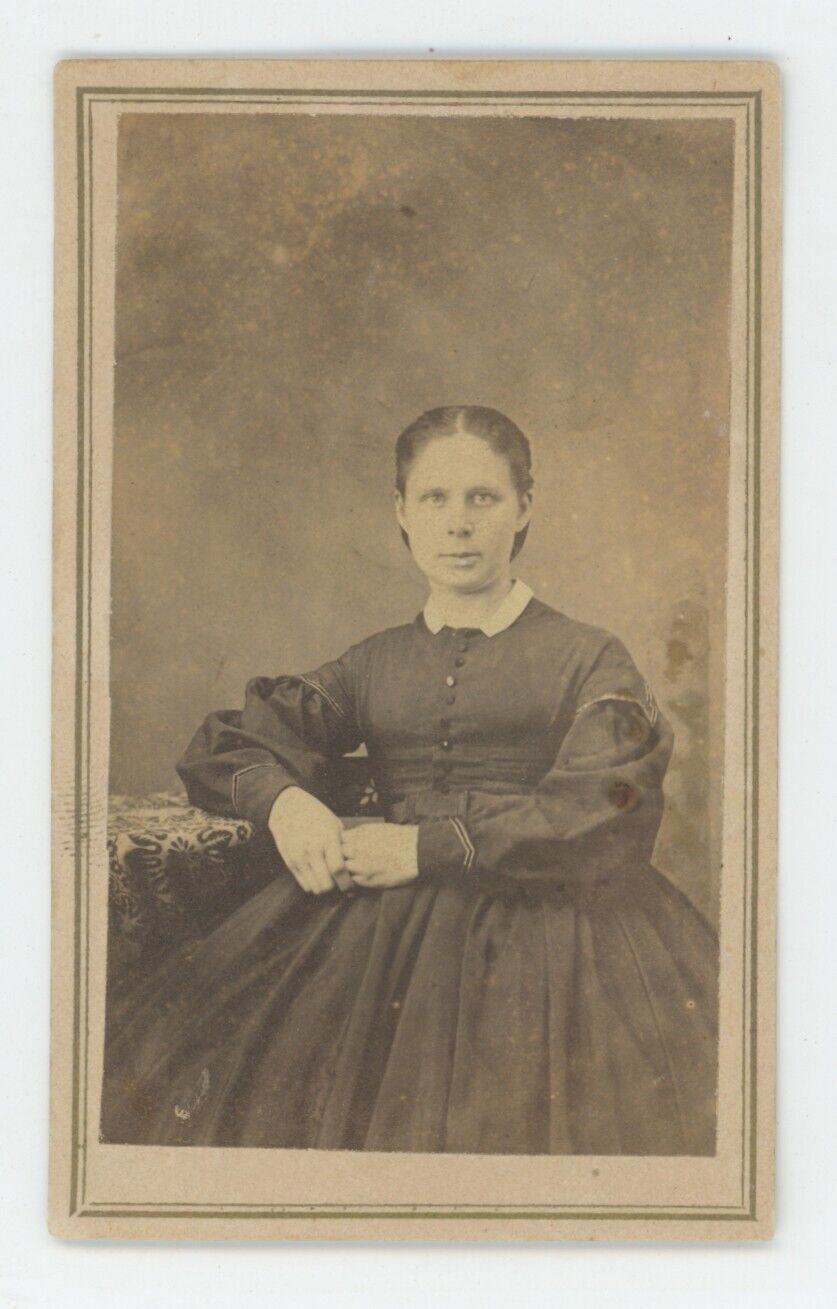 Antique CDV Circa 1860s Beautiful Young Woman in Stunning Victorian Era Dress