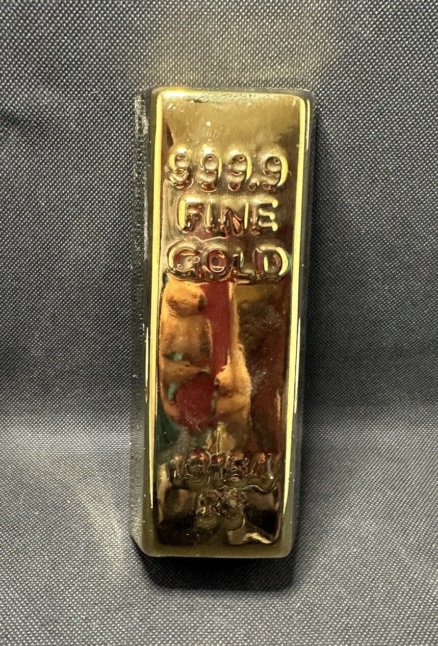 Vintage KIKKERLAND Large Ceramic Still COIN BANK, 9999 Fine Gold Bar 19154