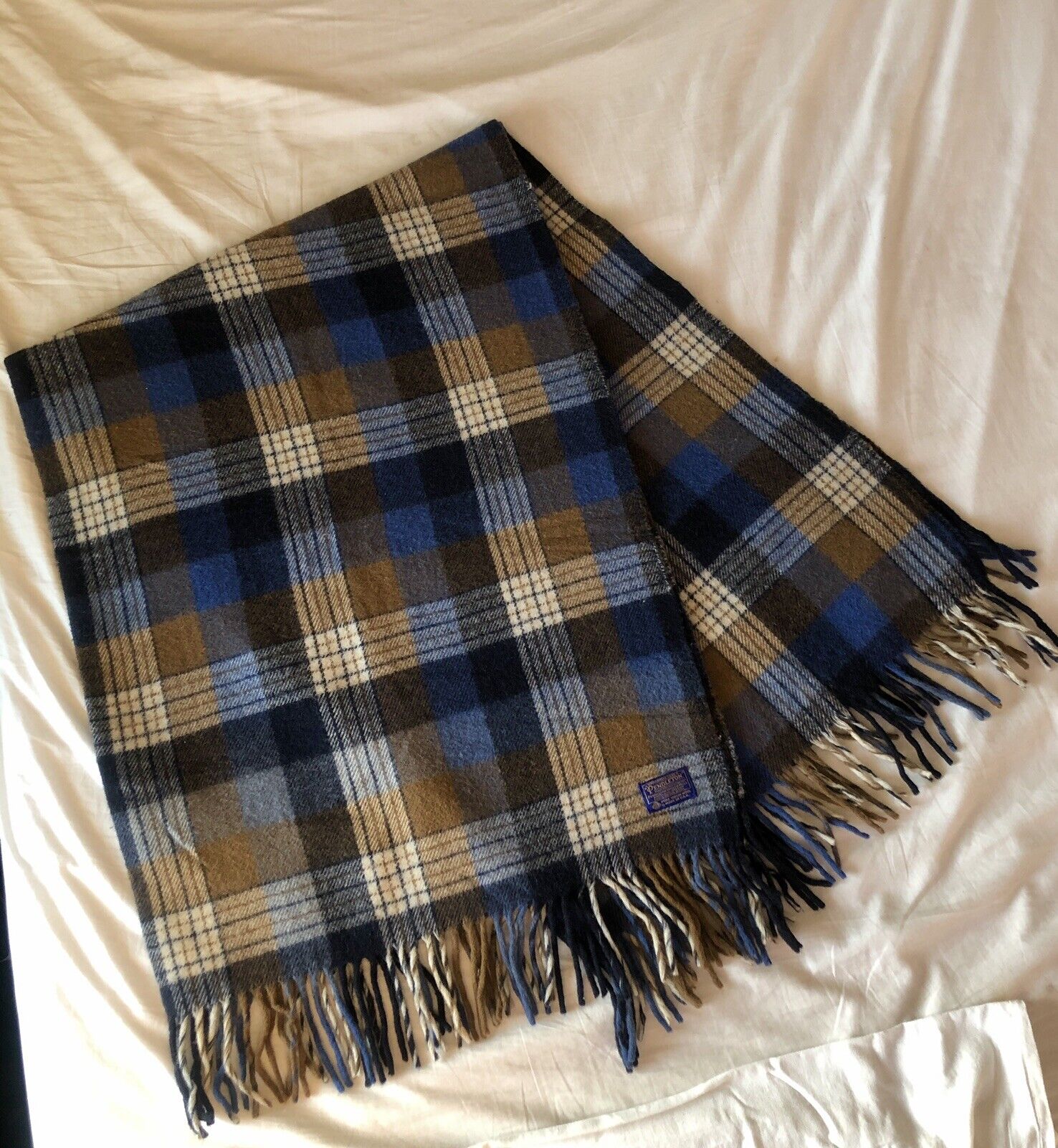 Vintage Pendleton Wool Blanket 74” X 50” Flannel Pattern Woolen Mills USA Made