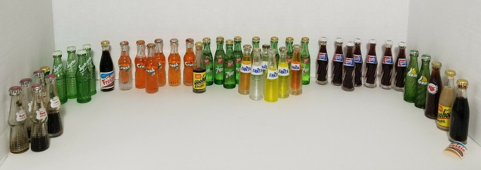 Lot Of 44 Vintage Miniature Soda Pop Bottles Drink Glass Collectible Small Mini