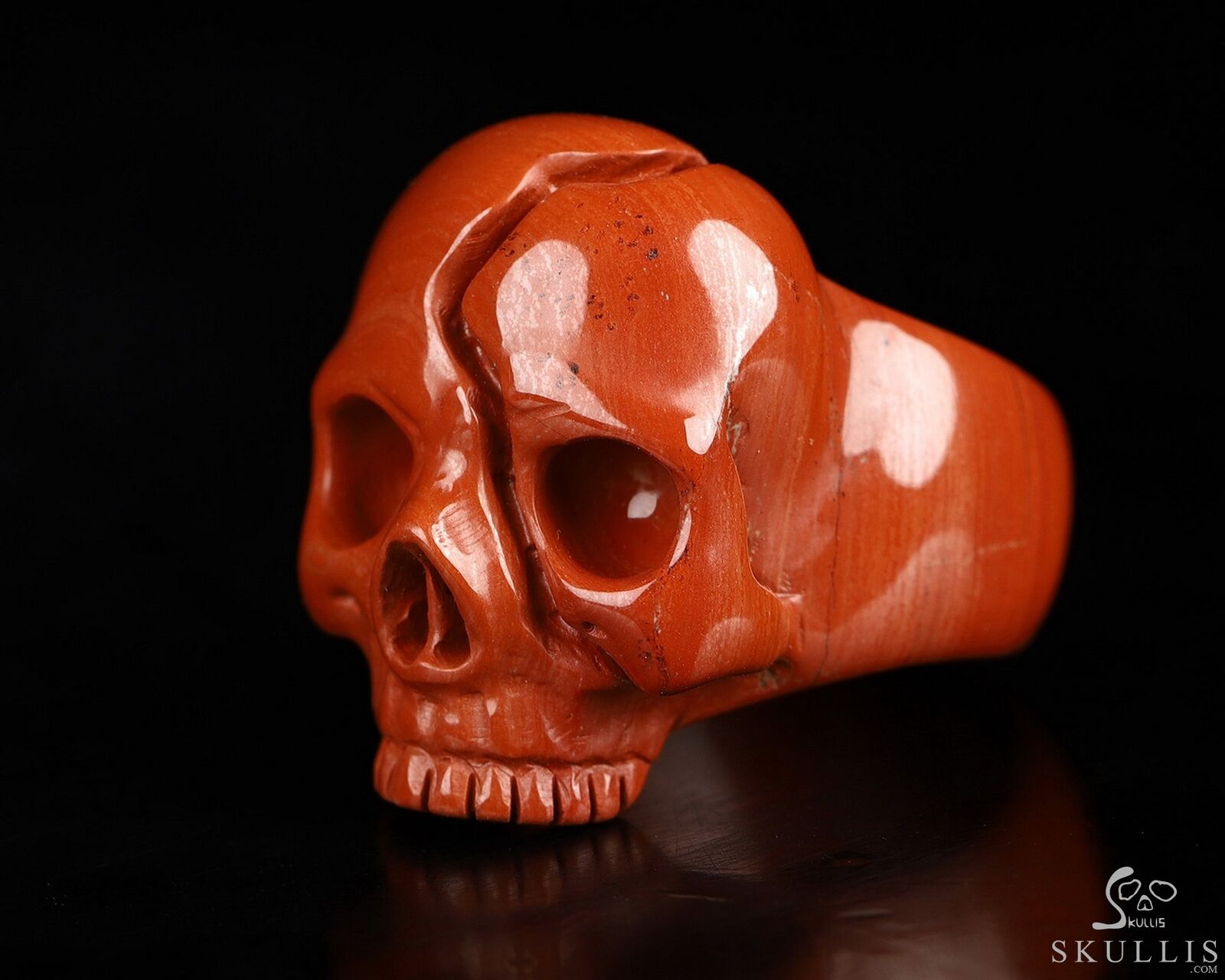 US Size 8# Red Jasper Hand Carved Crystal Skull Ring, Skull Jewelry