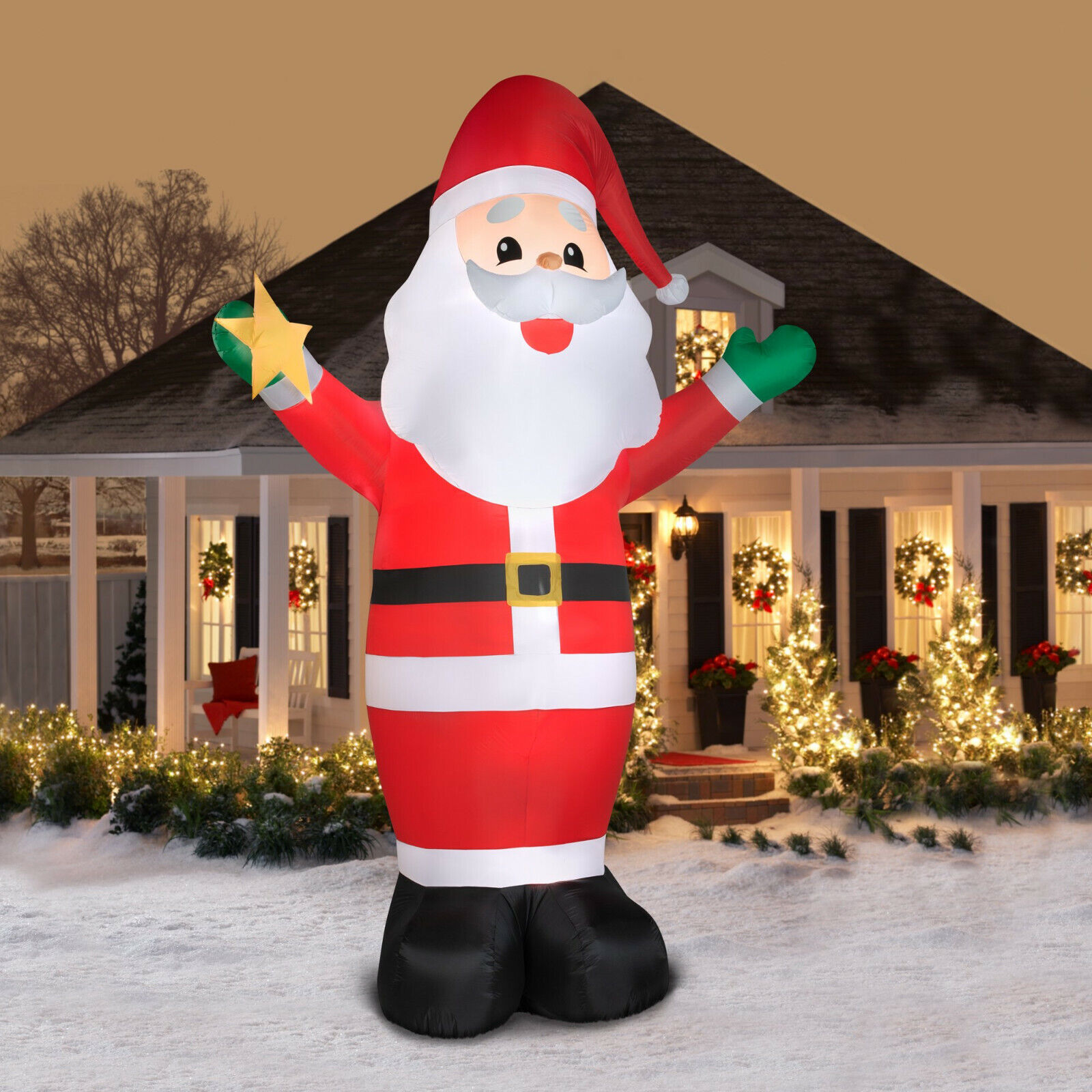 Gemmy 14ft Airblown Lighted Colossal Santa Holding Star Inflatable Yard Decor
