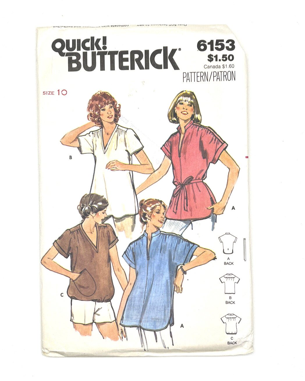 Butterick 6153 Blouse Loose Fitting Shaped Hemline Shoulder Yoke Bust 32.5 UNCUT