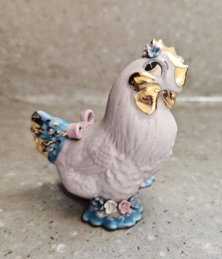 Vintage Kitschy Walker Hagen Renaker Pink Bisque Chicken Hen Figurines MCM