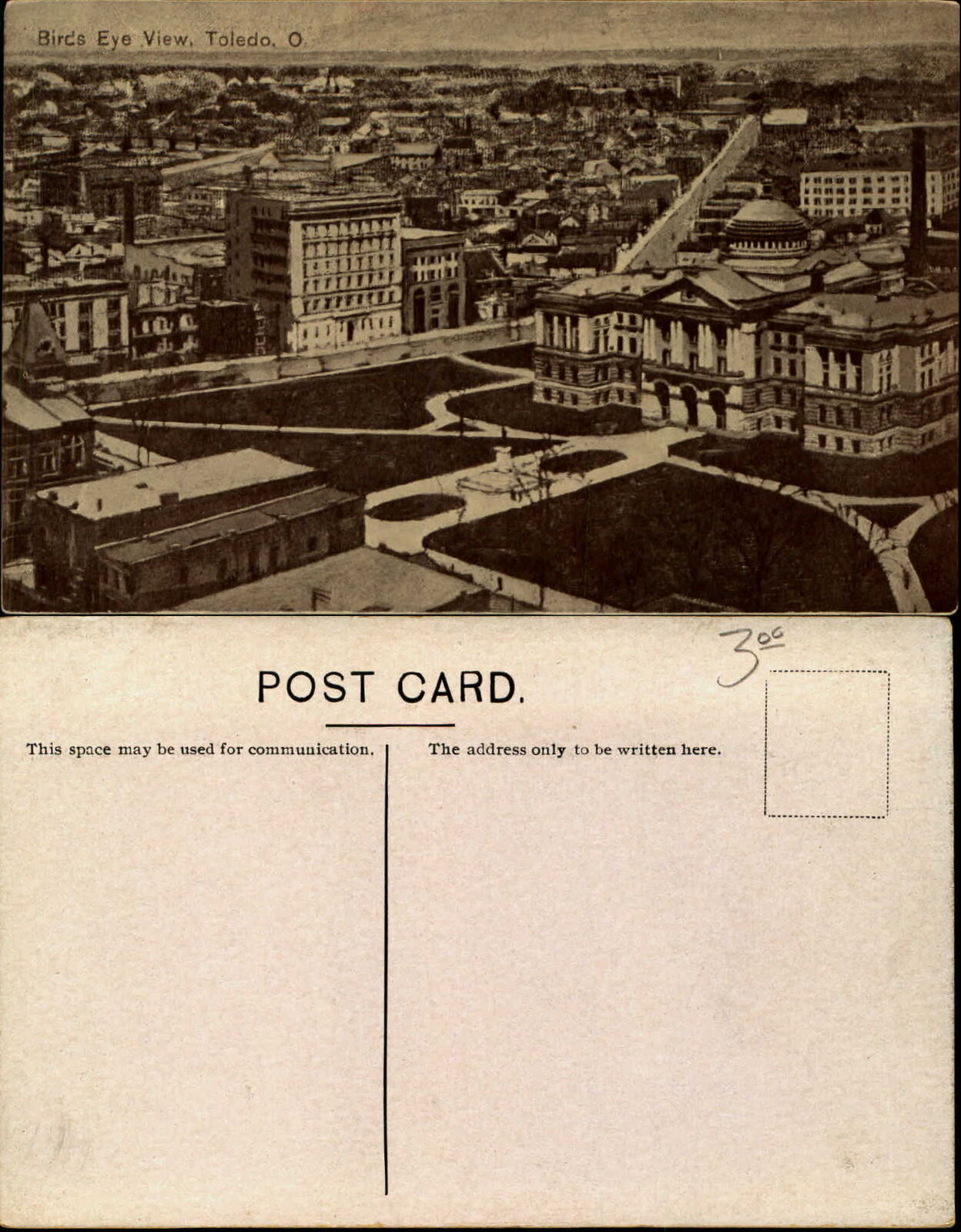 Toledo OH Ohio bird\'s-eye view unused vintage postcard