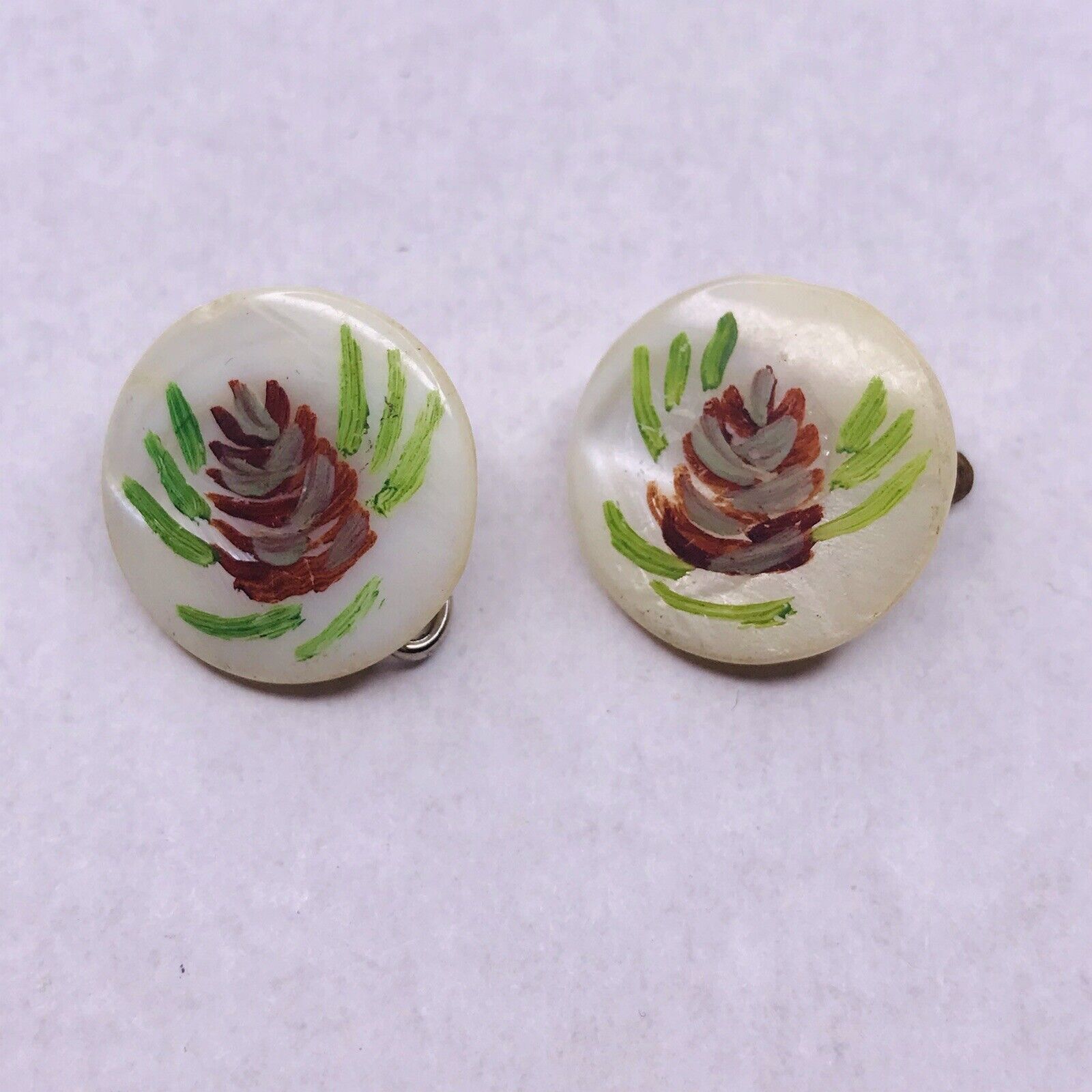 Vintage Mother of Pearl Buttons Painted Pine Cones Set of 2