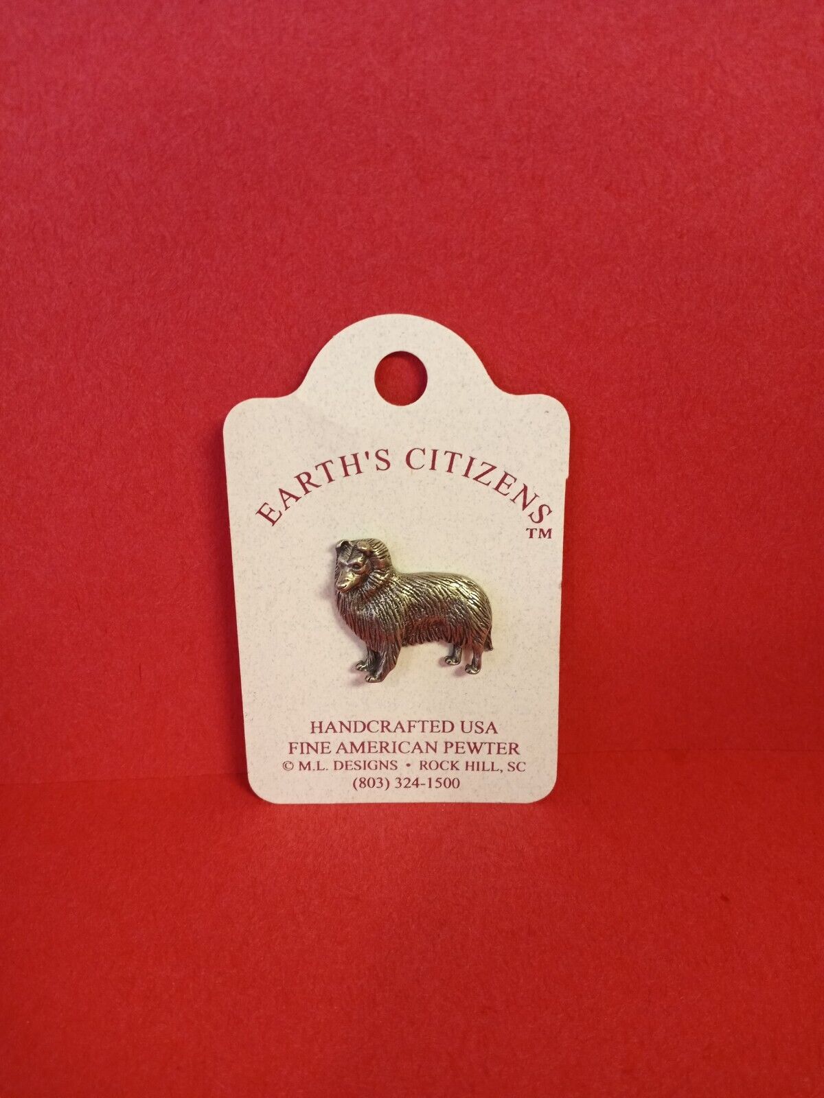 Vintage Pewter Collie/sheltie Pinback Earth\'s Citizens Handcrafted USA Made