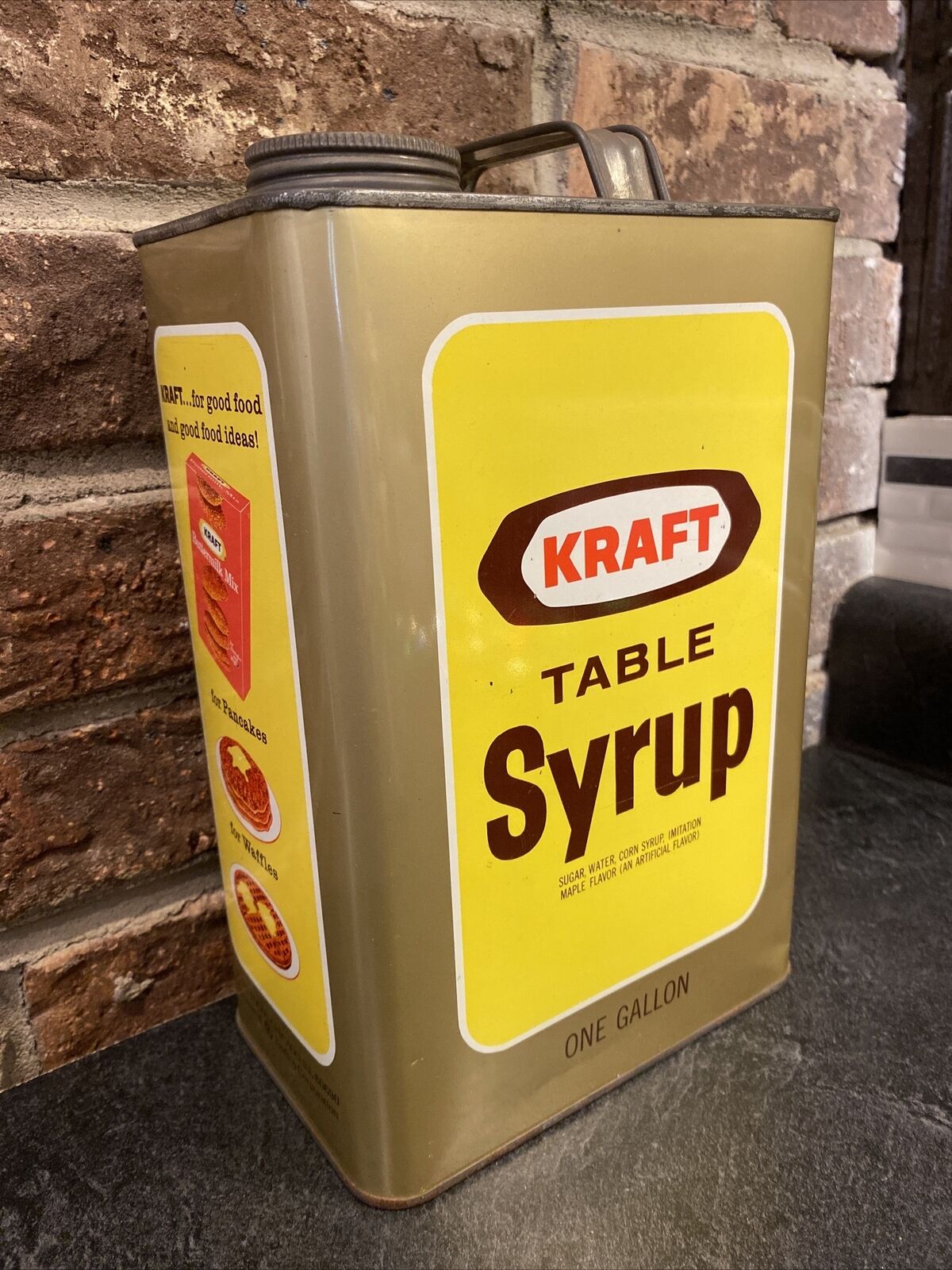 RARE Vintage/Antique Empty Kraft Table Syrup One Gallon Tin Jug- See Pics
