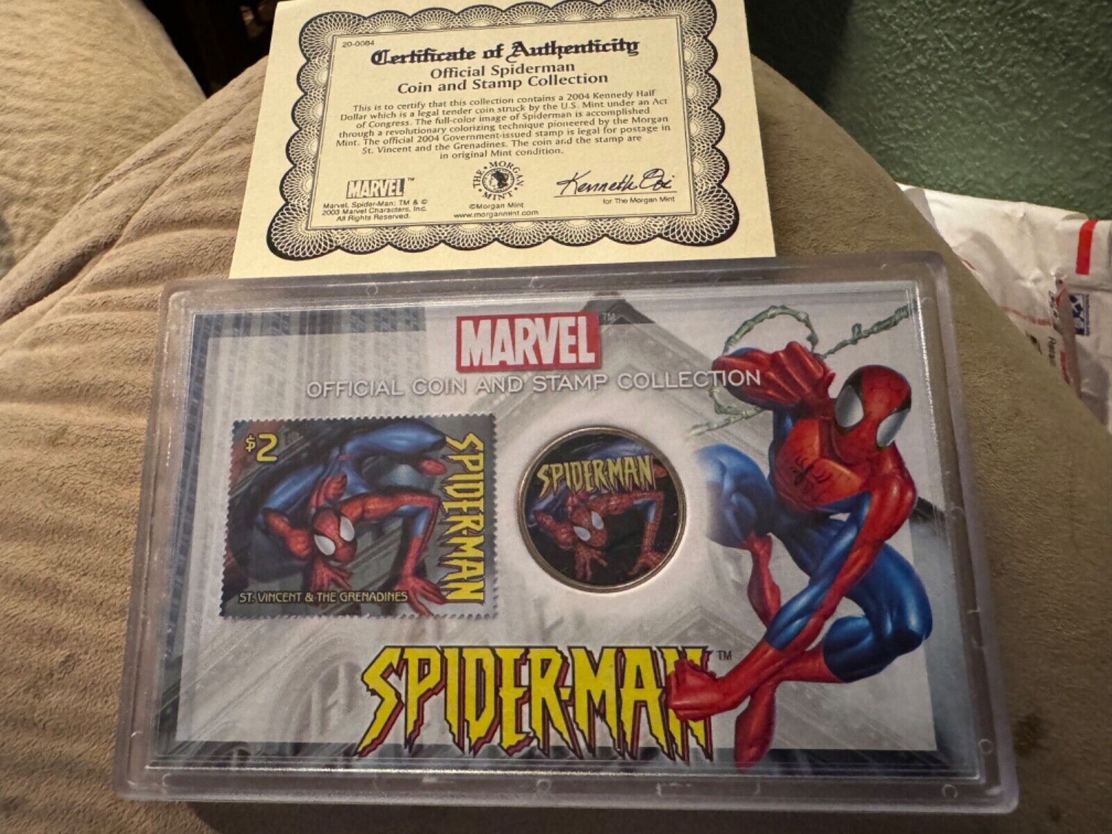 Marvel Comic Spiderman 2004 Official Silver Clad Coin And Stamp Collection Set