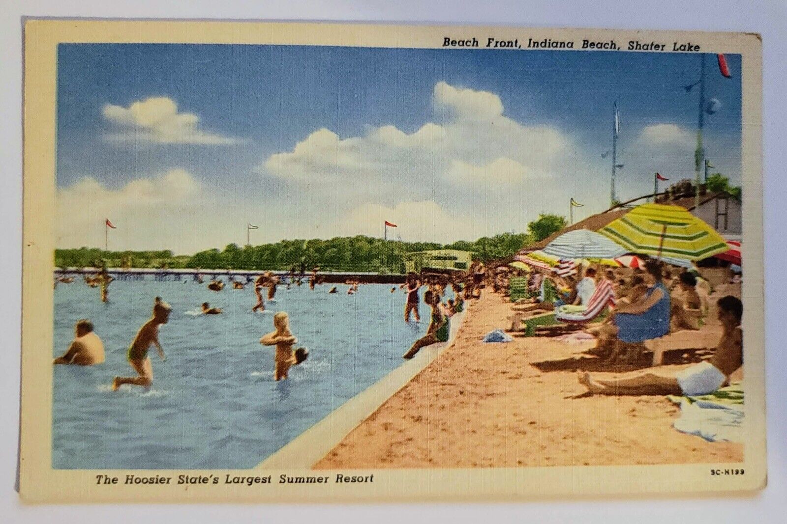 Indiana Shafer Lake Beach Swimming & Sunning Linen Postcard 