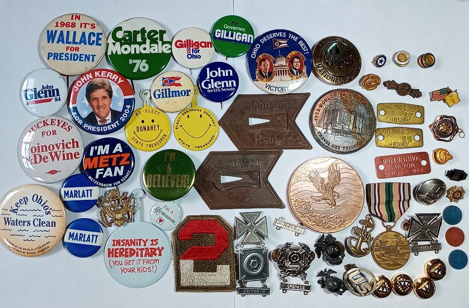 Vintage Junk Drawer Lot - Pins Pinbacks, Military, Fraternity, Political  & More