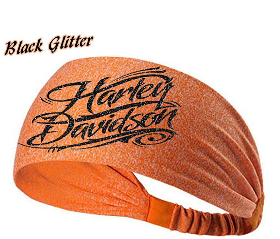 Harley Davidson Glitter Logo Orange Hairband Wrap Headband Breathable Mesh New