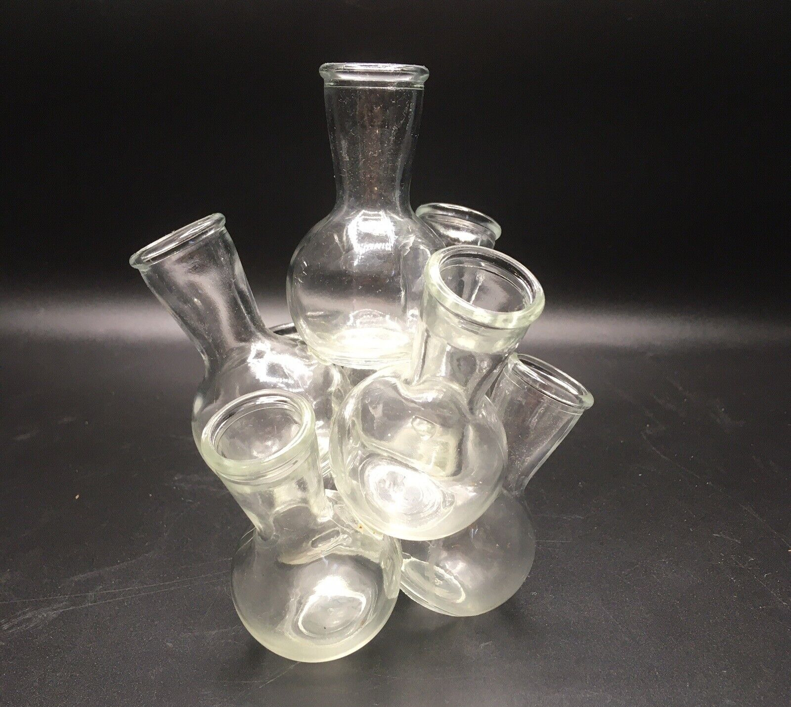 Vintage Clear Glass Cluster 7 Floral Bud Vase Propagation Station