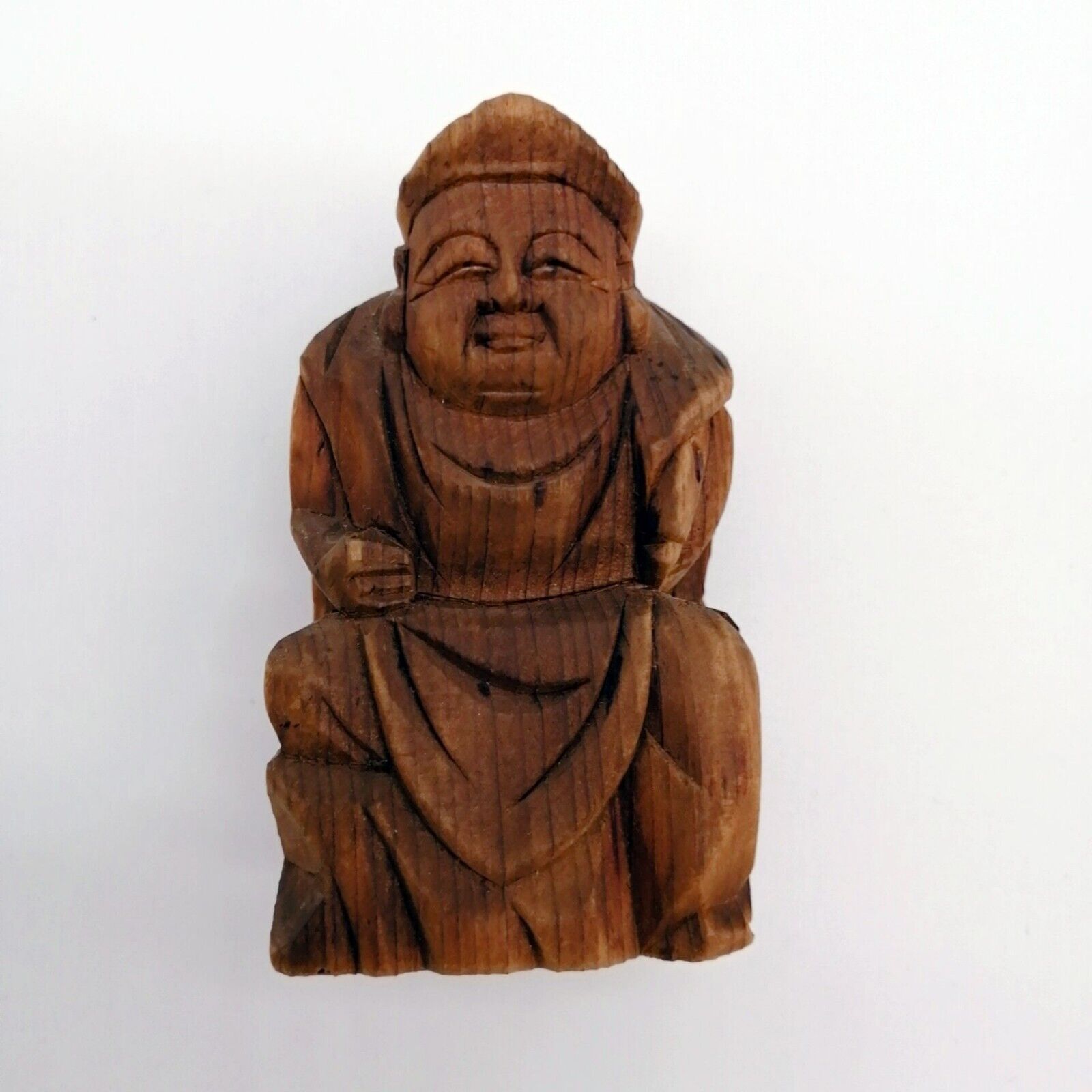 8cm Japanese Wooden EBISU Statue Vintage Seven Lucky Gods Interior OTA045