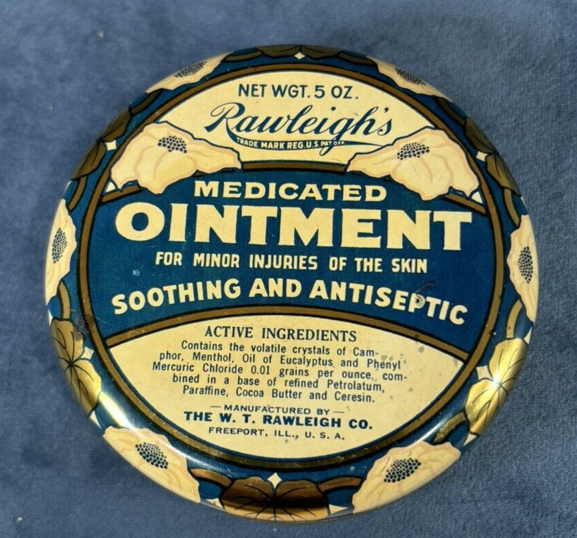 Vintage Rawleigh Medicated Ointment for minor injuries of  skin Tin Can 5 Oz