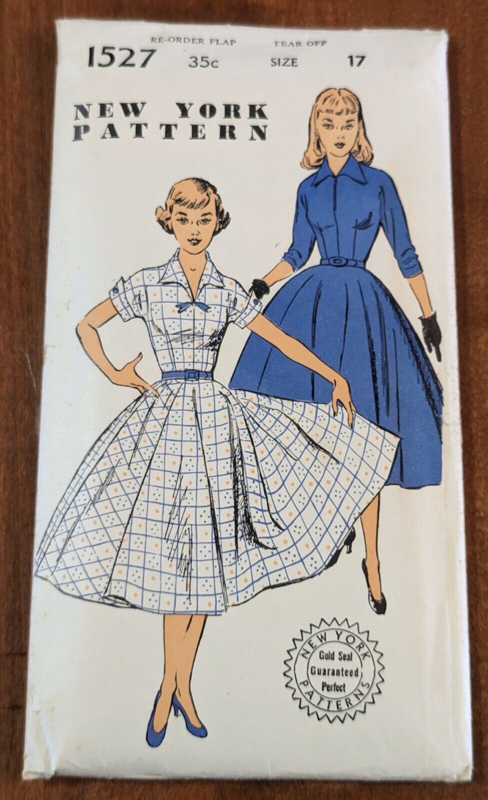 1950\'s  New York Pattern #1527. Uncut/factory folded. SZ 17, bust 35.   