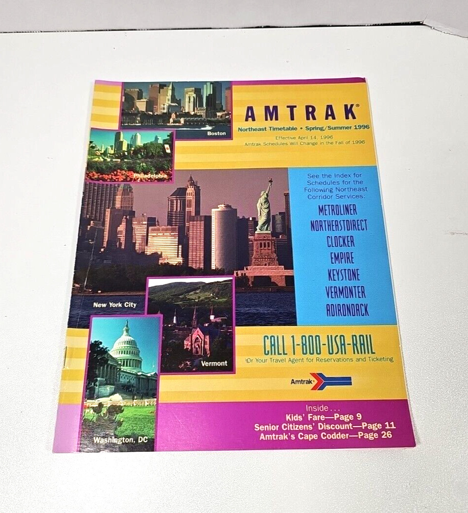 Amtrak Spring Summer 1996 Northeast Timetable National Rail Schedule Book