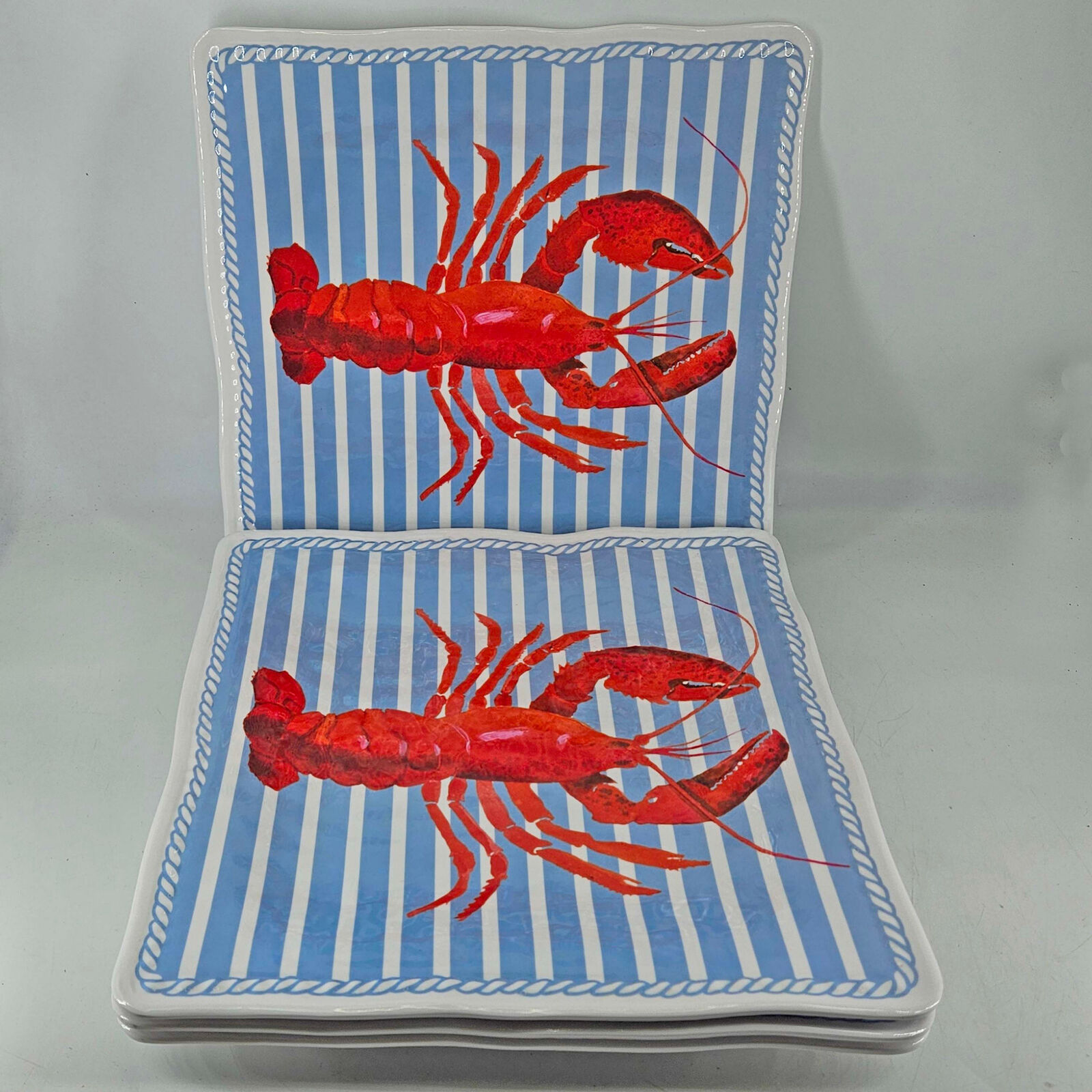 4 Cynthia Rowley Melamine Lobster Plates outdoor dining seafood Red Blue