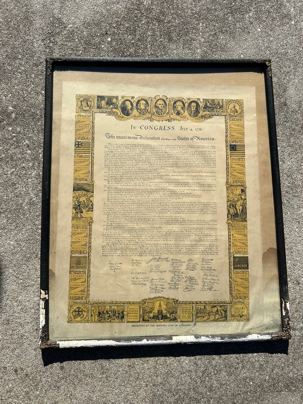 Vintage SERTOMA CLUB INTERNATIONAL Framed Copy Declaration Of Independence