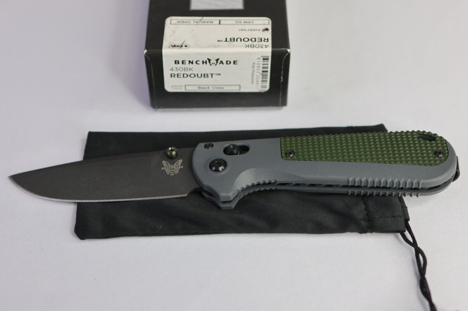 Benchmade 430BK Redoubt Folding Plain Edge Knife Green Gray Grivory 3.55\