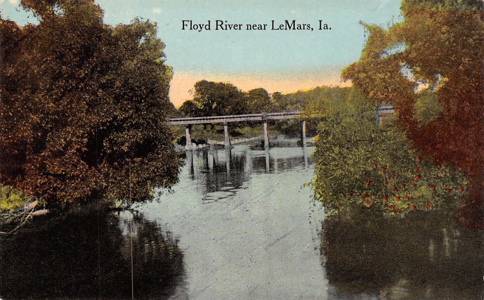 LeMars Iowa~Floyd River Concrete Bridge~1912 Postcard