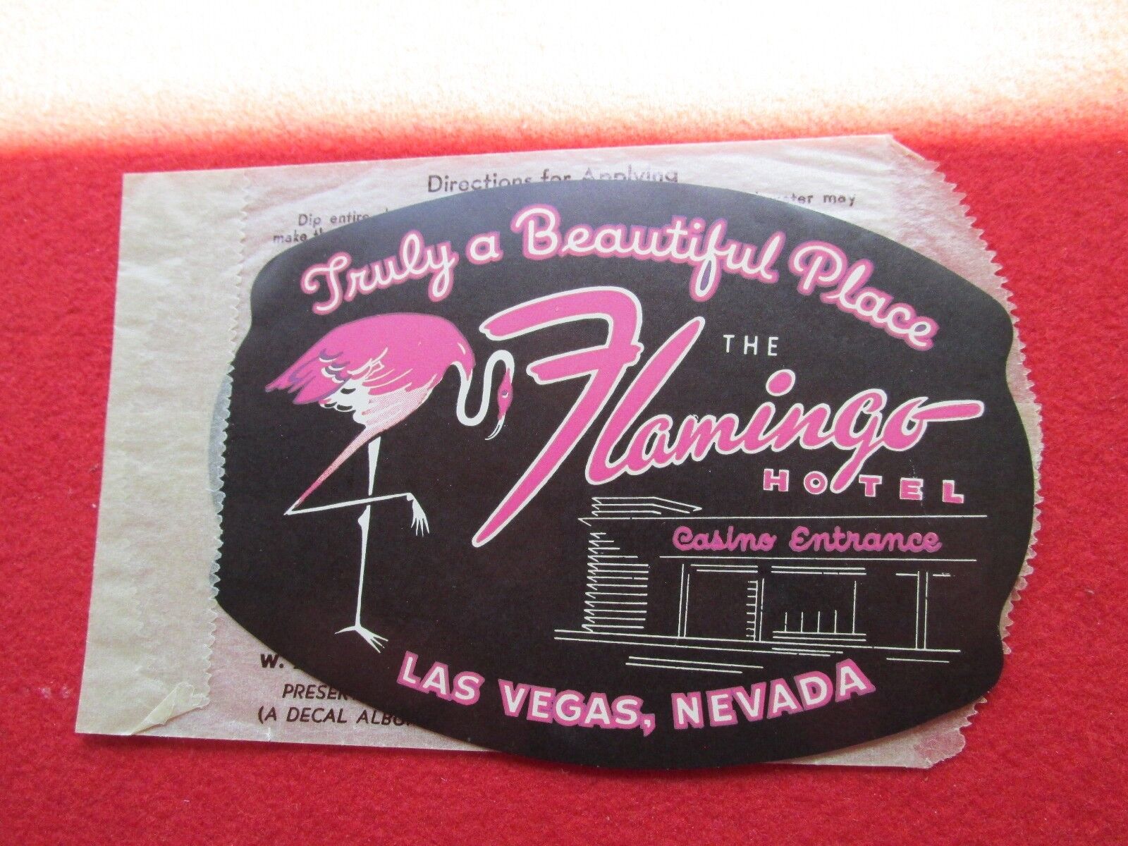 Flamingo Hotel Casino Gambling Luggage tag Sticker Las Vegas Nevada unused