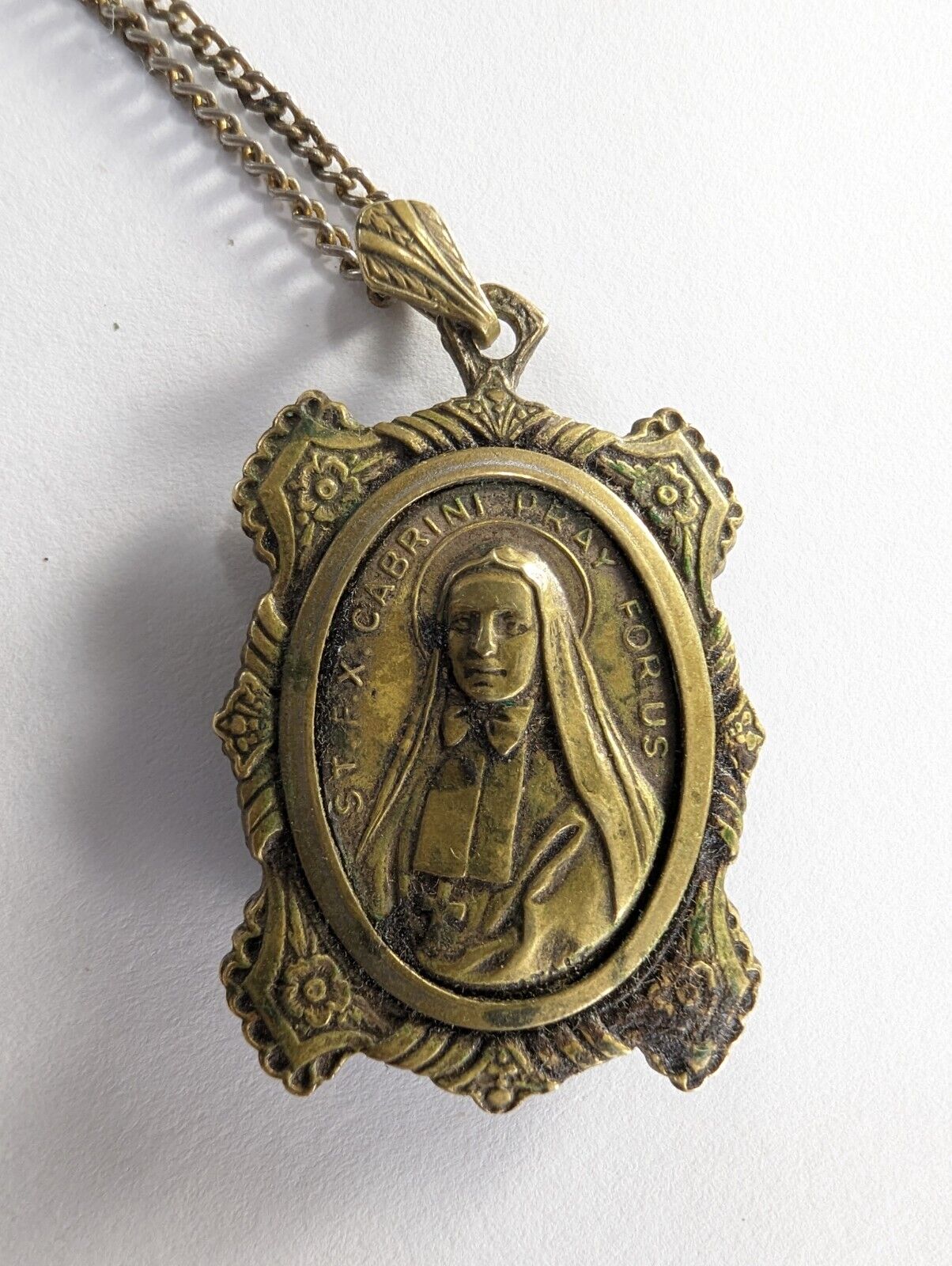 RARE Vintage Saint Francis Xavier Cabrini  Pray For Us Religious Pendant