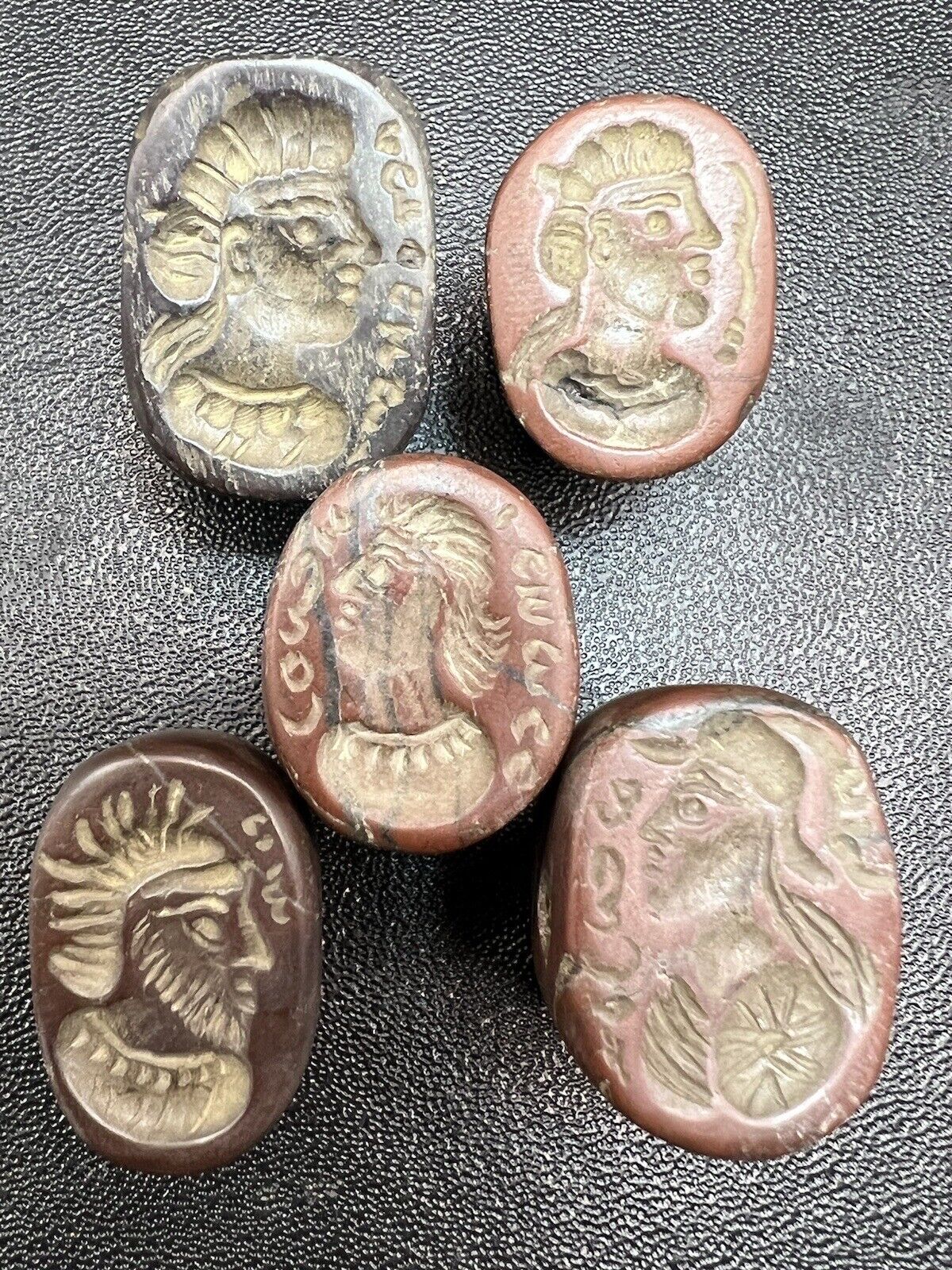 Sassanian Roman Greek Old Vintage Intaglio Jusper Stone Seal Lot,5 Beads Lot