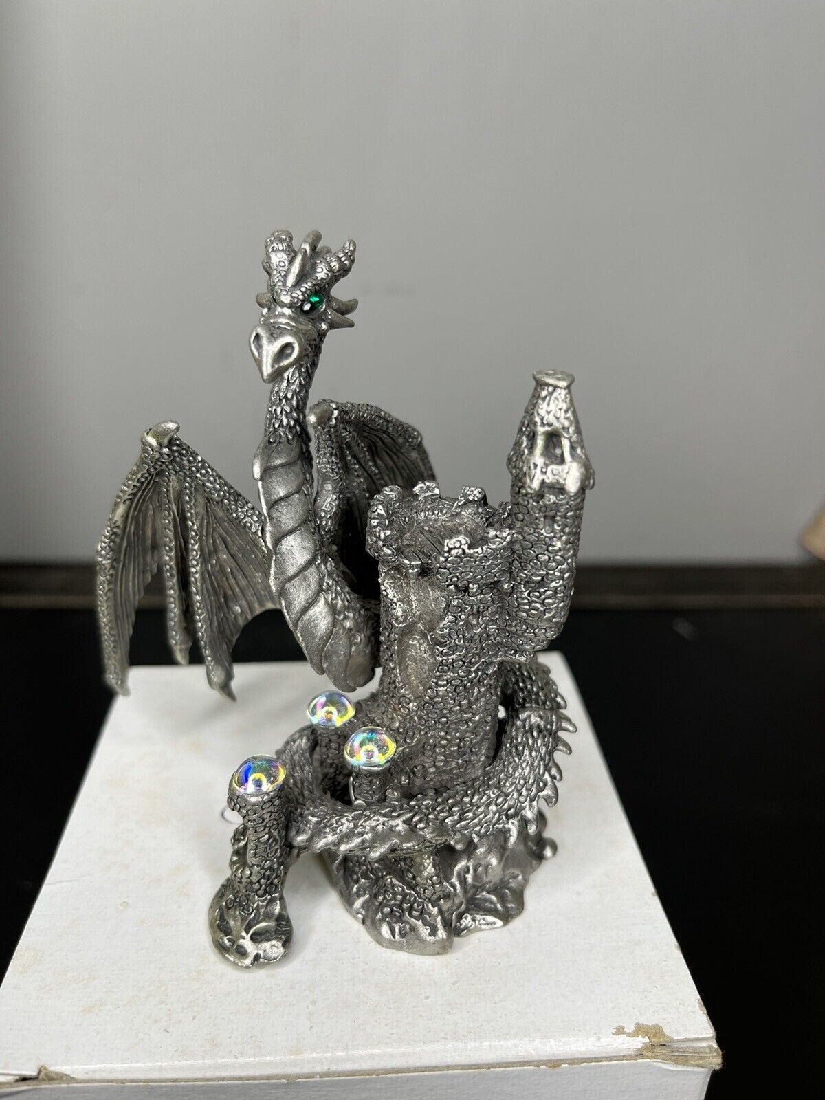 Rawcliffe Pewter Figurine Dragon/Wyvern on Castle - Pre-Owned in Box
