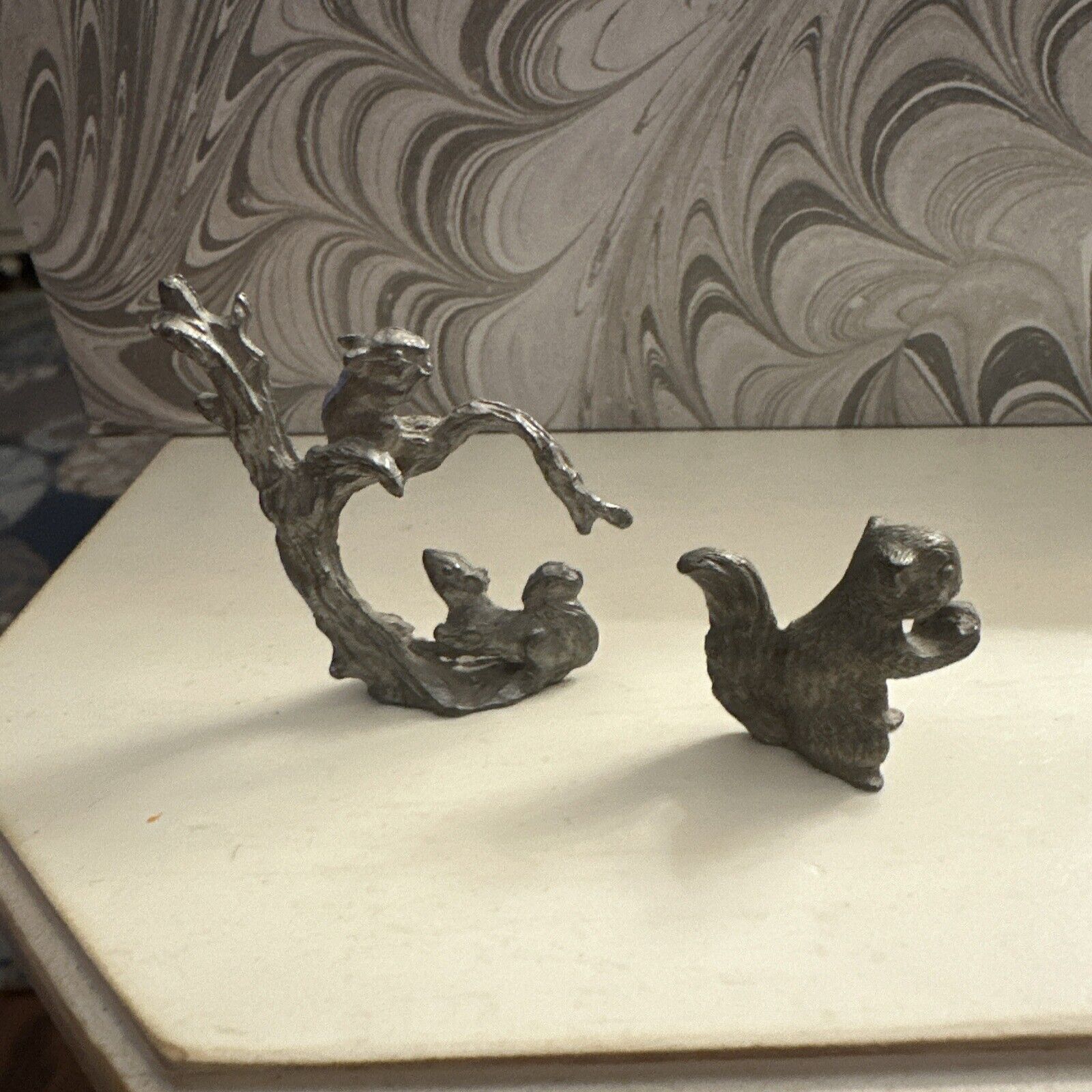 2 Spoontiques Pewter Squirrel Miniature Mini Figure Figurine Vintage
