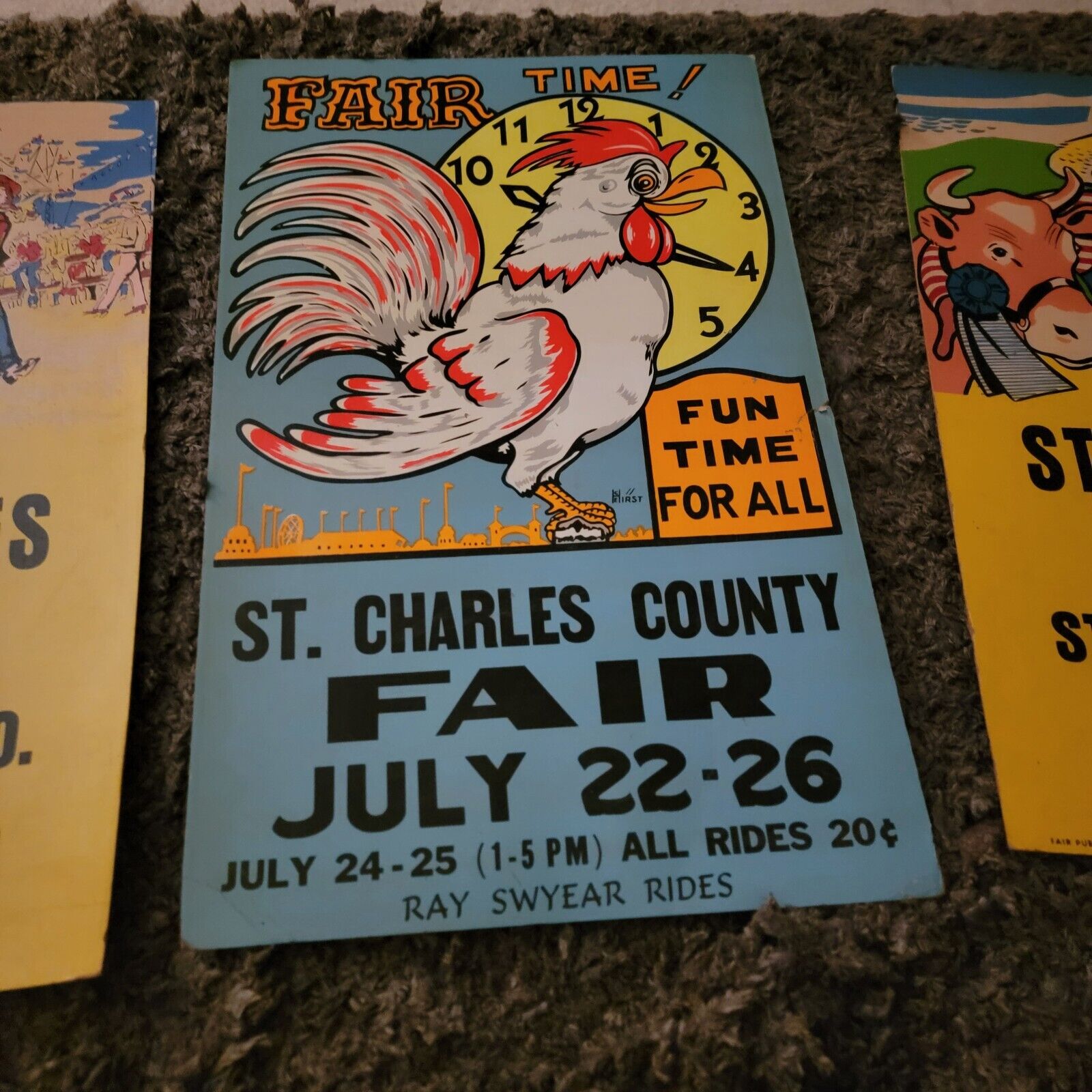 3 Vintage Original ST CHARLES COUNTY MO  Fair Posters VIVID colors