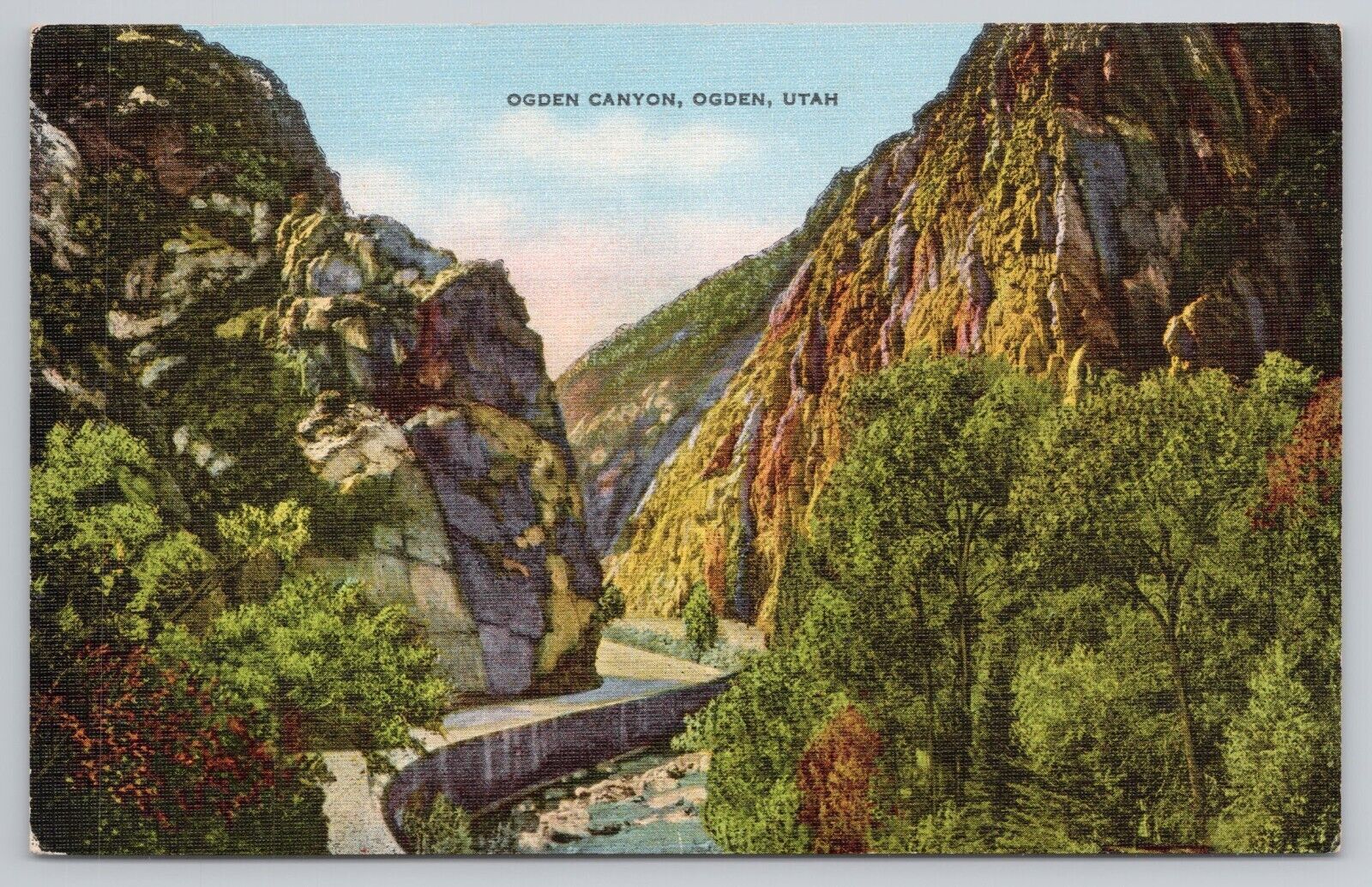 Postcard Ogden Canyon, Ogden, Utah Vintage Linen