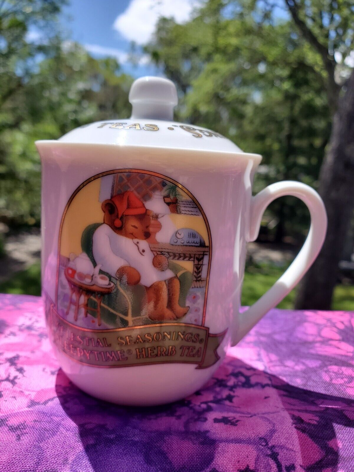 1985 Vintage Tea Mug Lidded Sleepytime Bears Celestial Seasonings Herb Tea Japan