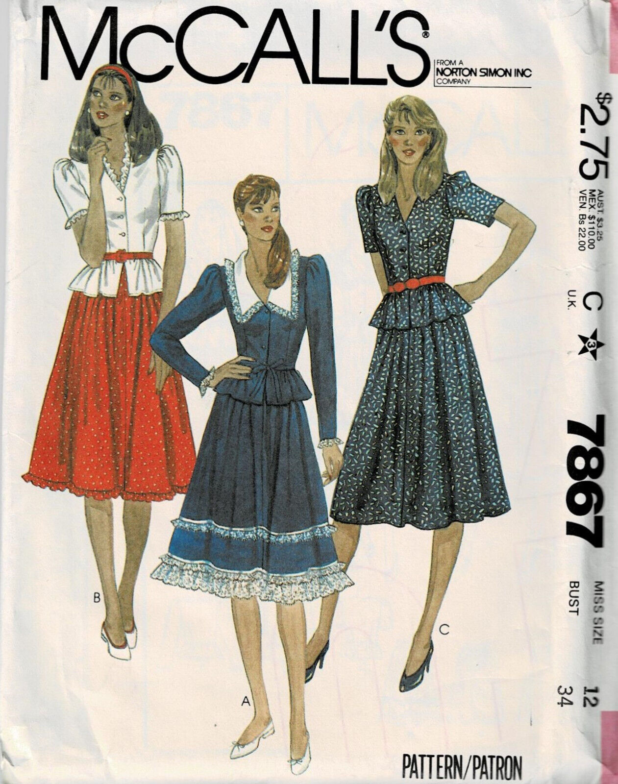 Vintage 1982 PATTERN for Misses\' SKIRT & TOP Size 12 Bust 34 UNCUT McCall\'s 7867