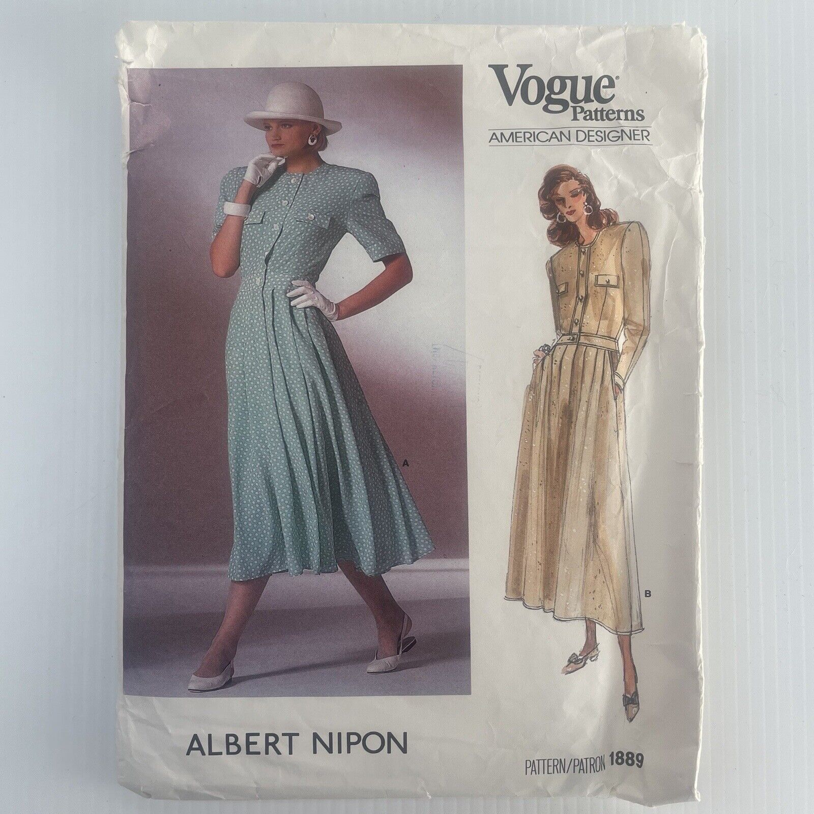 Vogue Pattern 1889 American Designer Albert Nipon Classic Dress Lined Sz 16 Uncu