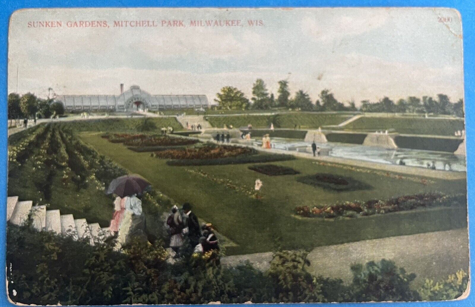 Vintage Sunken Gardens Mitchell Park WI Advertising Postcard Edison Phonographs